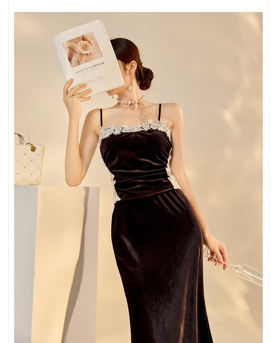 Bộ đầm nữ cổ tròn dài tay thêu sequin đính cườm kèm chân váy đuôi cá — váy, áo khoác