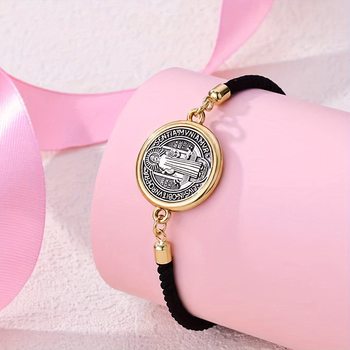 Cross-Border Metallic St Benedict Two-Tone Bracelet Red Rope Ancient Silver Double Hole Pendant Explosive Women's Bracelet