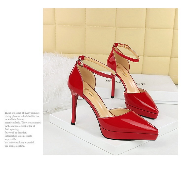 Sandal cao gót nữ mũi nhọn quai ngang da bóng gót nhọn phong cách Âu Mỹ — Màu đen, Màu đỏ, Màu nude
