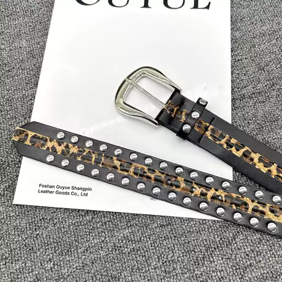 Rivet Leopard Print Belt for Women, Snake Print, Simple and Versatile Jeans, Trendyy, Fashionable and Personalized Student Decorative Belt