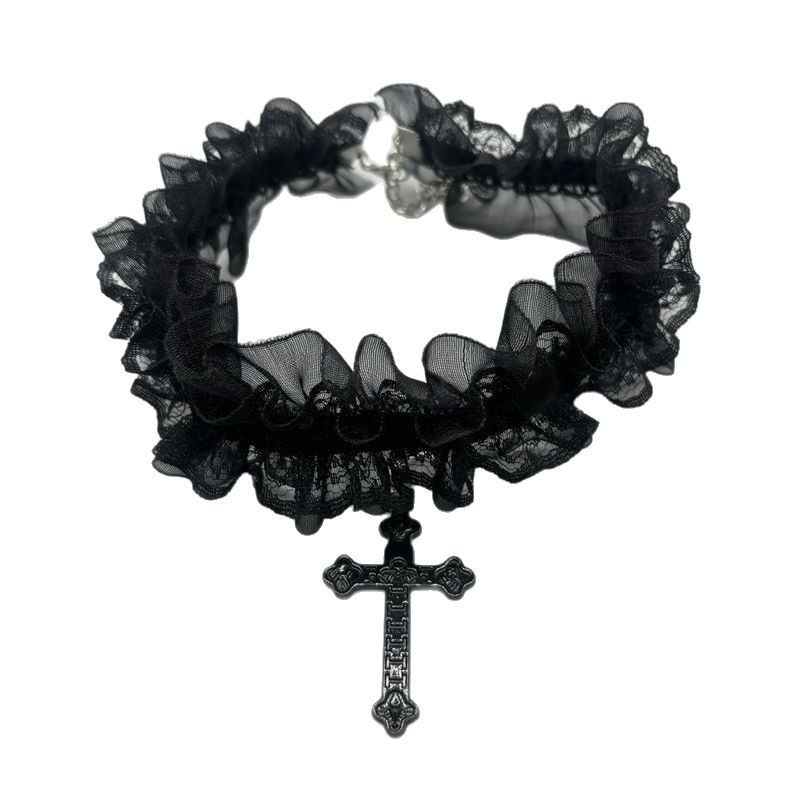 Simple Y2K Cross Lace Collar Sweet Cool Personality Niche Spice Choker Necklace Accessories Gothic Neck Ring