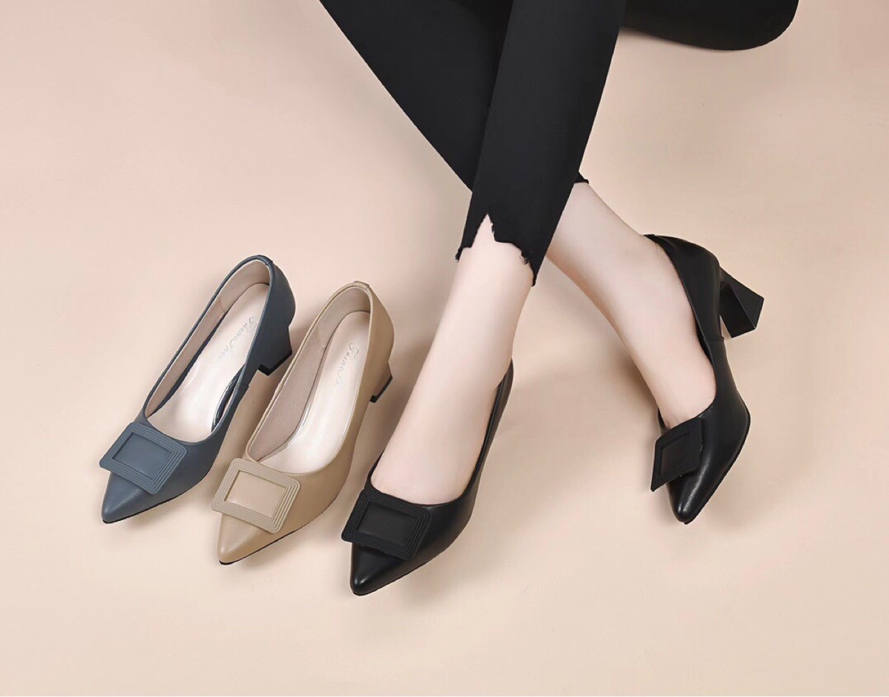(Mới) Mã D6928 Giá 1350K: Giày Cao Gót Nữ Toopan Mũi Nhọn Gót Vuông Hàng Mùa Xuân Thu Đông Giày Dép Nữ Chất Liệu Da Bò G04 Sản Phẩm Mới, (Miễn Phí Vận Chuyển Toàn Quốc).