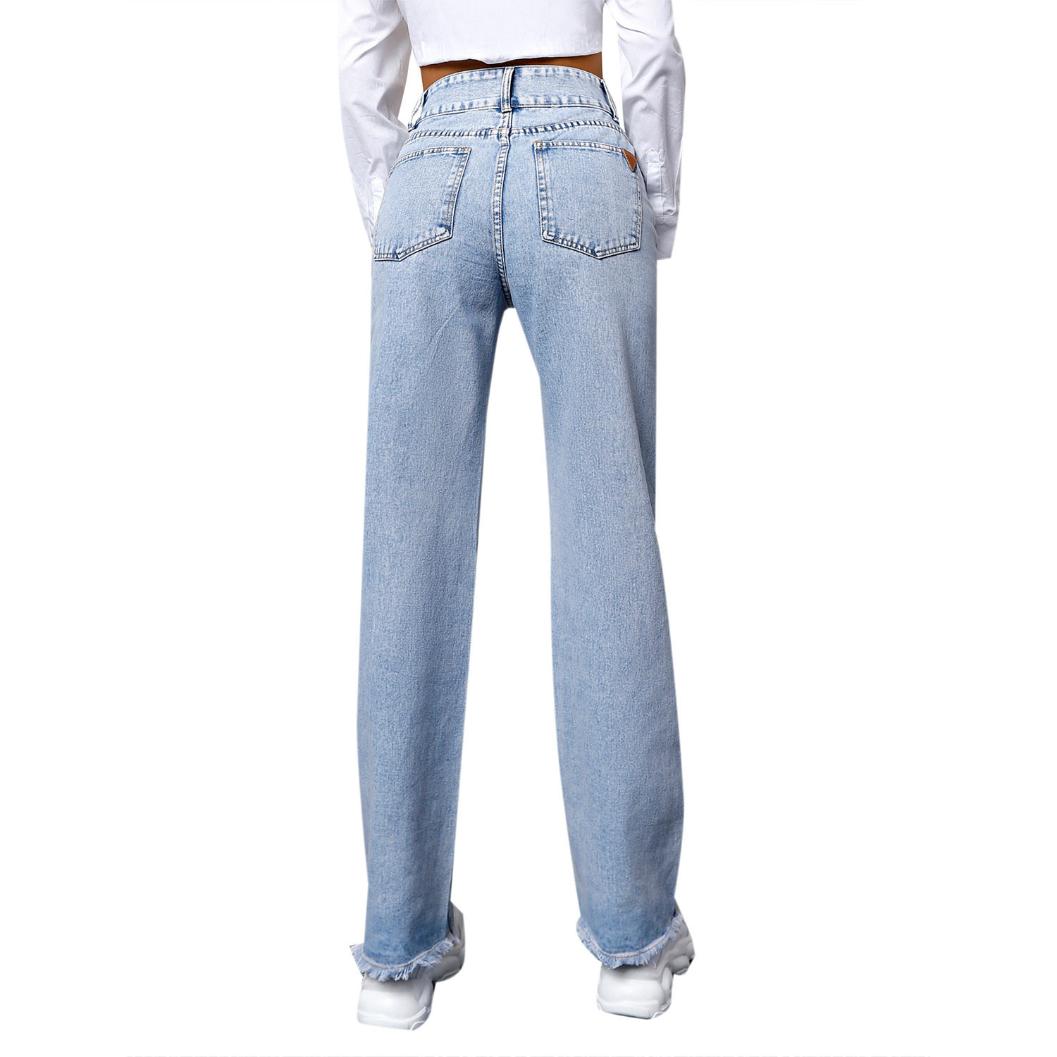 High Waisted Casual Denim Trousers Straight Leg Light Color Versatile Design Perfect for Everyday Wear Wholesale