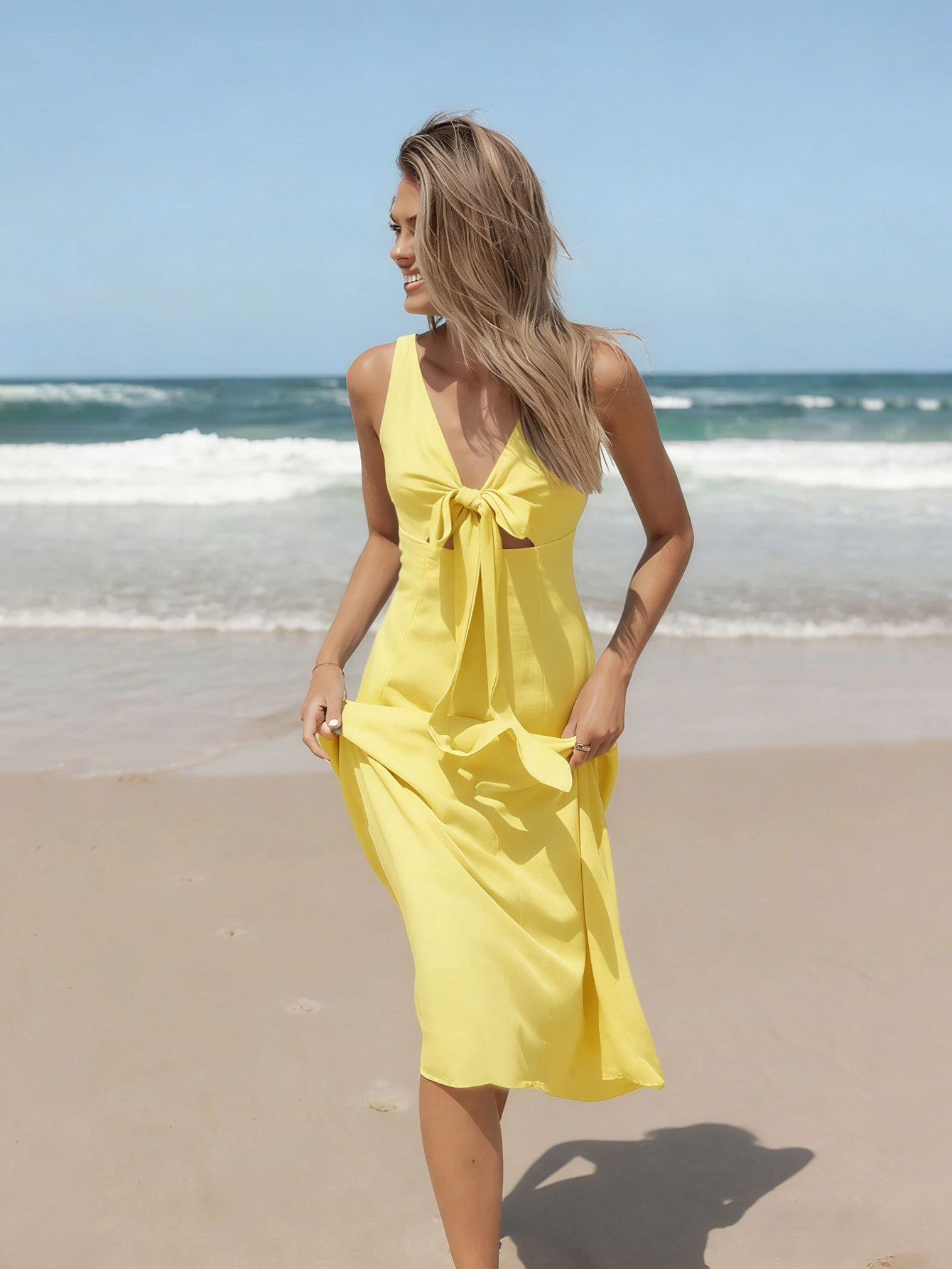 Womens Backless Maxi Dress Deep V Neck Adjustable Straps Beach Vacation Style Perfect for Birthdays Wholesale