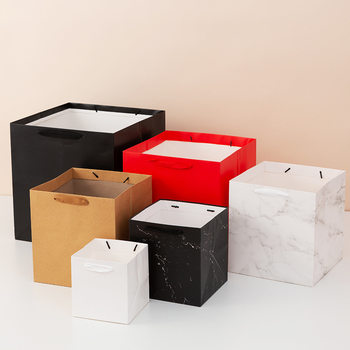 Teacher's Day Flower Gift Square Paper Bag White Cardboard Kraft Paper Product Box Handbag Rectangular Gift Bag