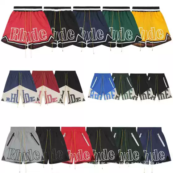 24 Cross-border RHUDE Shorts fog High Street Trendy Brand Drawstring 3m Letter Reflective Hip-hop Beach Men's and Women's Hip-hop Shorts