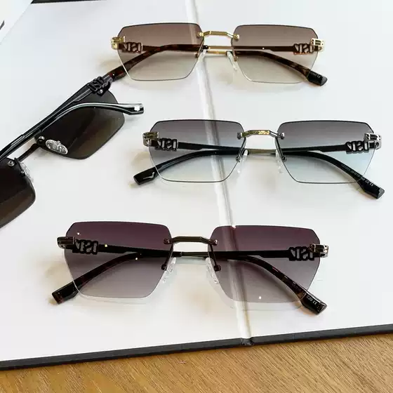European and American Frameless Cut-edge Small Box Sunglasses Women's High-end Fashion Retro UV-proof Sunglasses Men's Trendy Cross-border