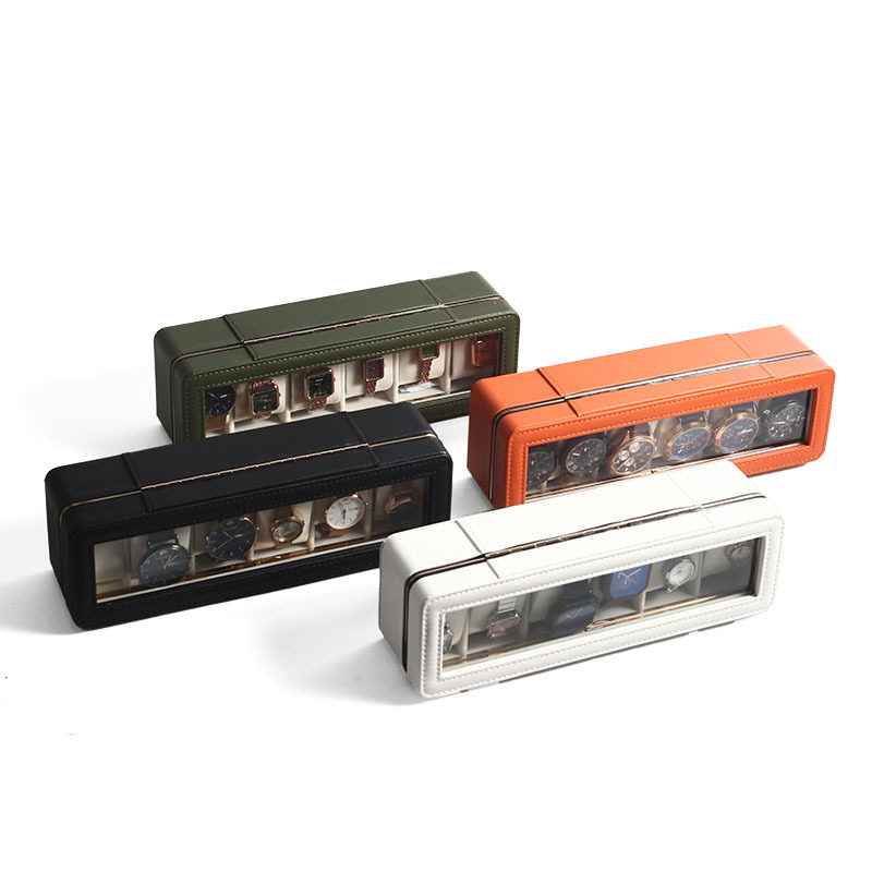 Zhiyu Classy Pu Leather Metal-Edged 6-Digit Watch Box Jewelry Storage Display Packaging Box