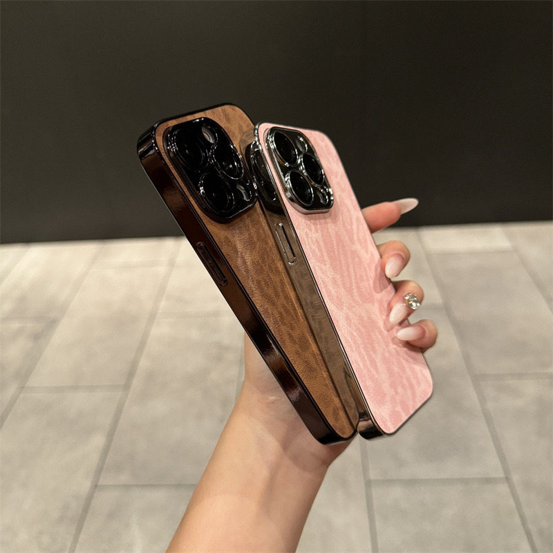 Suitable for iPhone 17 Pro Phone Case, 13 Pro Electroplated Leather Leopard Print, Apple 15 Full Coverage Lens Film, 14 Pro