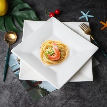 Creative Simple Ceramic Square Plate Household White Sushi Steak Pagsta Western Food Plate European Hotel Dinner Plate Can be Set