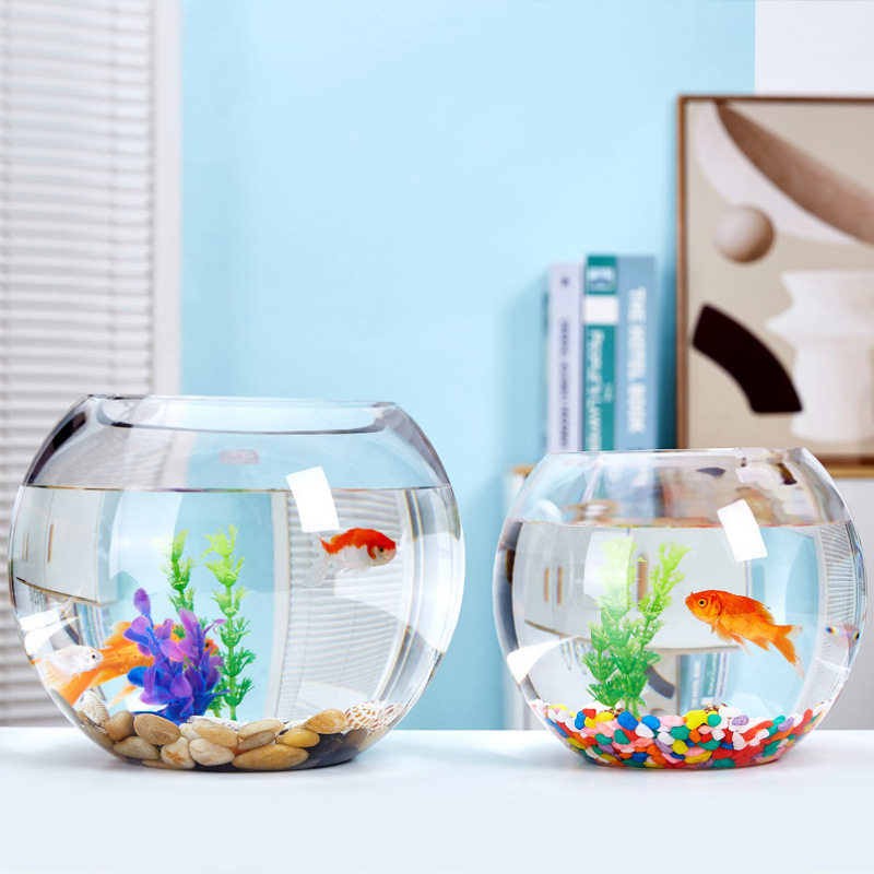 Office Desk Glass Fish Tank Goldfish Tank Aquarium Living Room Small Desktop Turtle Tank Transparent Round Home Shihua