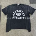 Irregular splicing short sleeves/washed black