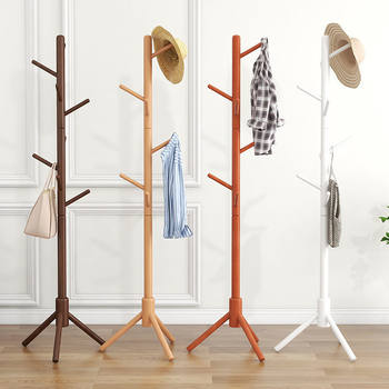 Solid Wood Coat Rack, Bag Rack, Vertical Clothes Drying Rack, Floor-Standing Bedroom Simple Internet Celebrity Clothes Rack, Household Storage Rack