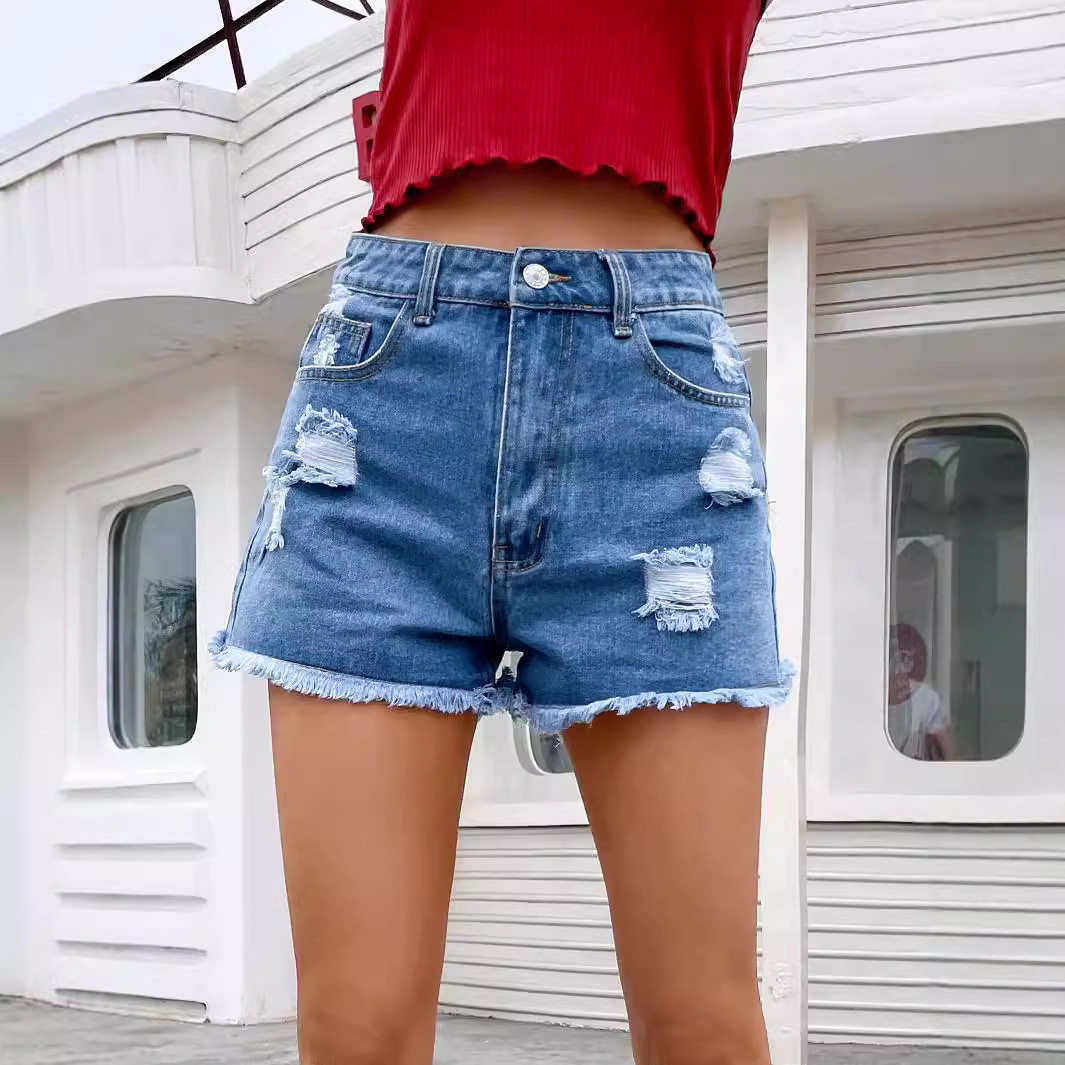 High Waisted Loose Fit Denim Shorts Ripped Design Casual Style Comfortable Fabric Summer Wear Ready to Ship