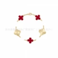 Laser gold color between red agate-five flower bracelet