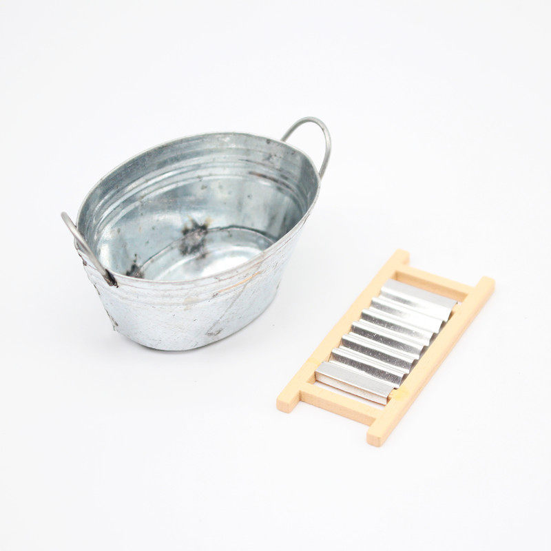 Dollhouse Dollhouse mini iron basin washboard bathroom decoration supplies BJD outdoor courtyard microscopic model