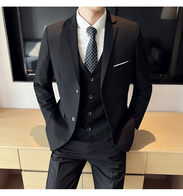 Bộ vest nam ôm dáng ba món phong cách công sở và dự tiệc cưới — Màu xám (áo một nút + áo vest + quần), Màu xanh navy (áo một nút + vest + quần), Màu xám (áo một nút + quần), Màu xám (áo đơn một nút)