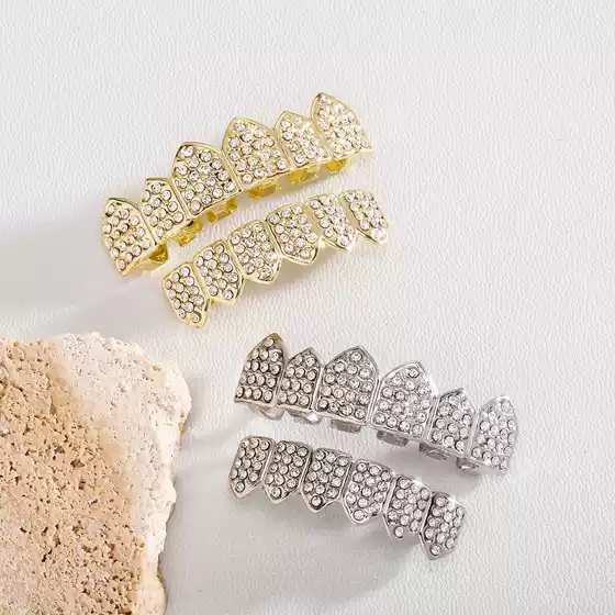 Europe and the United States Amazon best selling hip-hop braces gold plated diamond cross-border TEMU hip-hop smooth gold braces factory direct sales