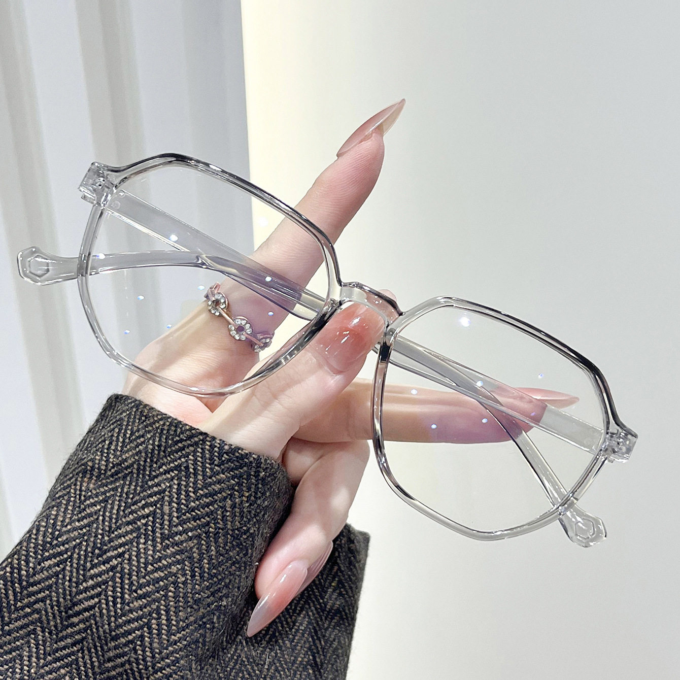 Polygonal Simple Glasses 2025 New Male and Female Student Glasses Frame Ultra-Light Plain Slimming Look Large Frame Glasses Frame