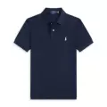 Navy blue polo shirt white label