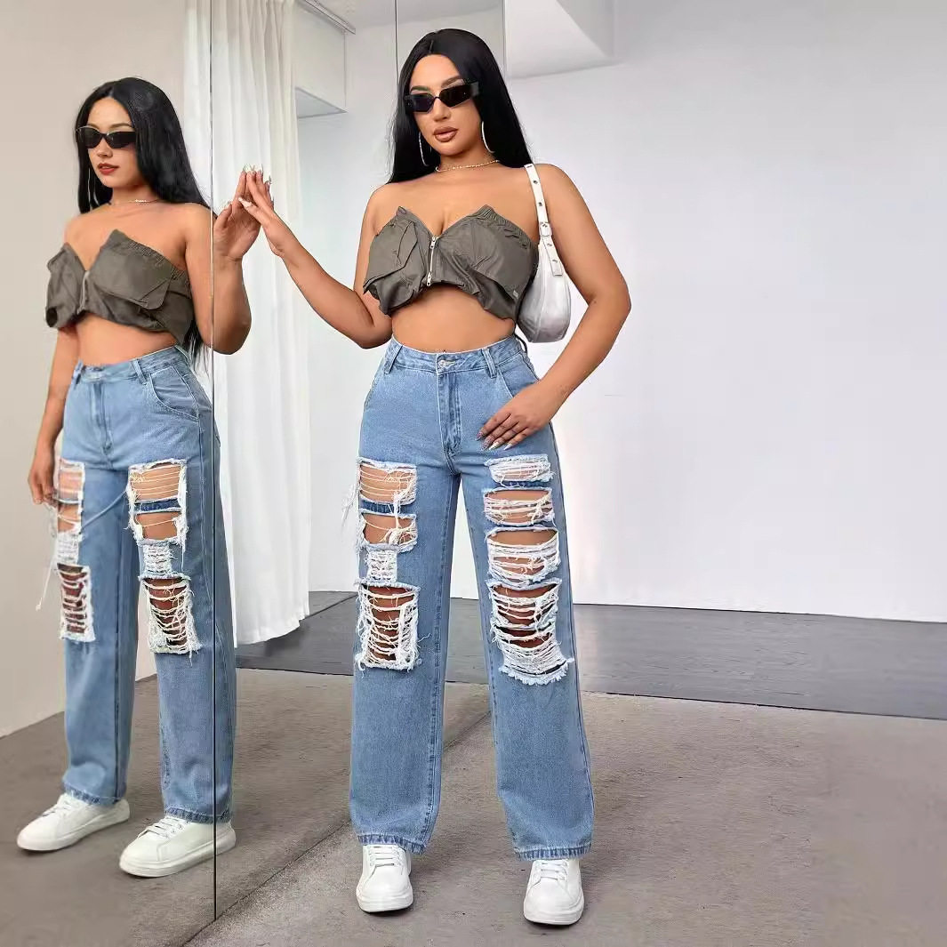 Fashionable Ripped Denim Jeans for Women Casual Style Trendy Design Comfortable Fit Available for Wholesale