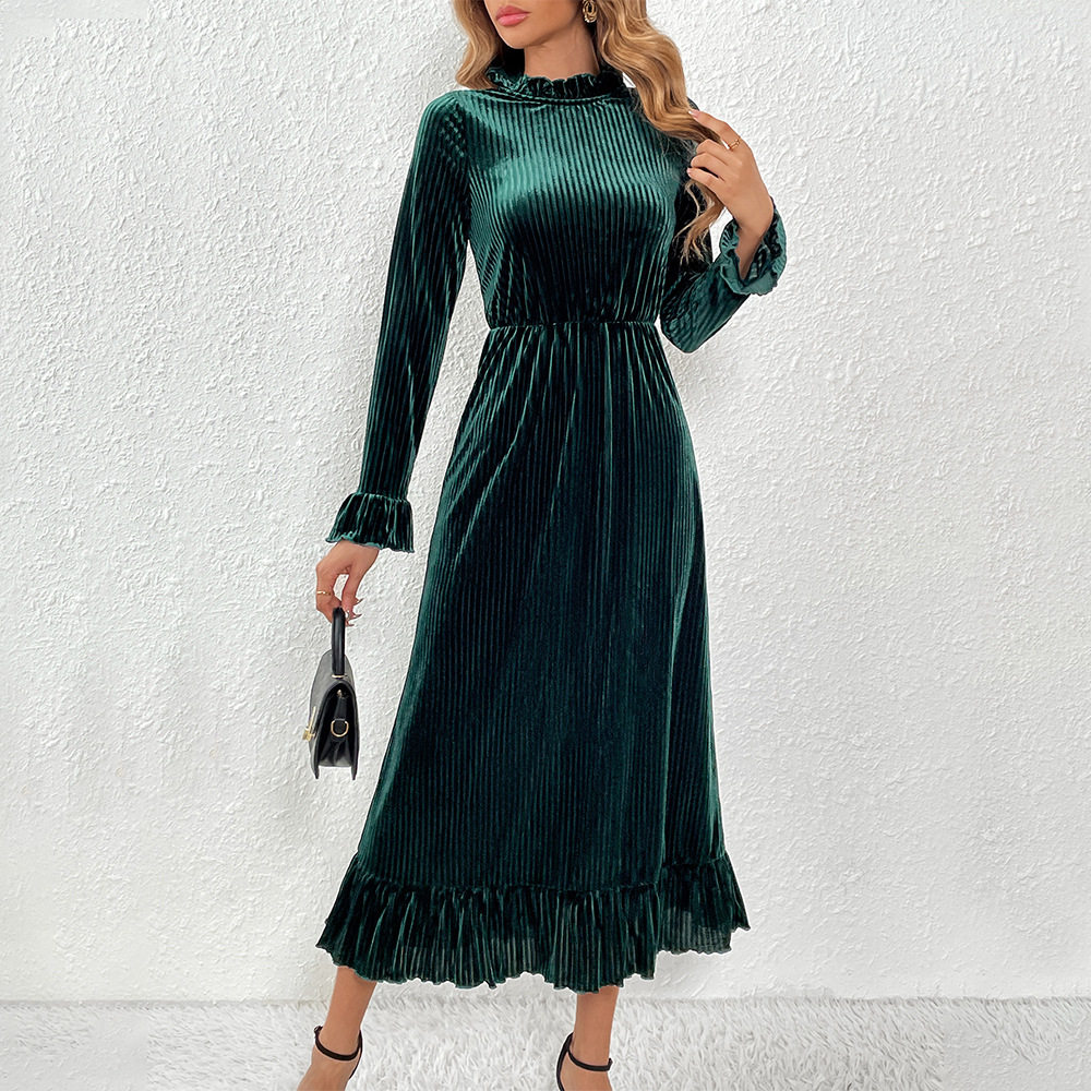 Elegant Velvet A Line Long Dress Waist Defining Slimming Fit Comfortable Fabric Perfect for Parties and Gatherings