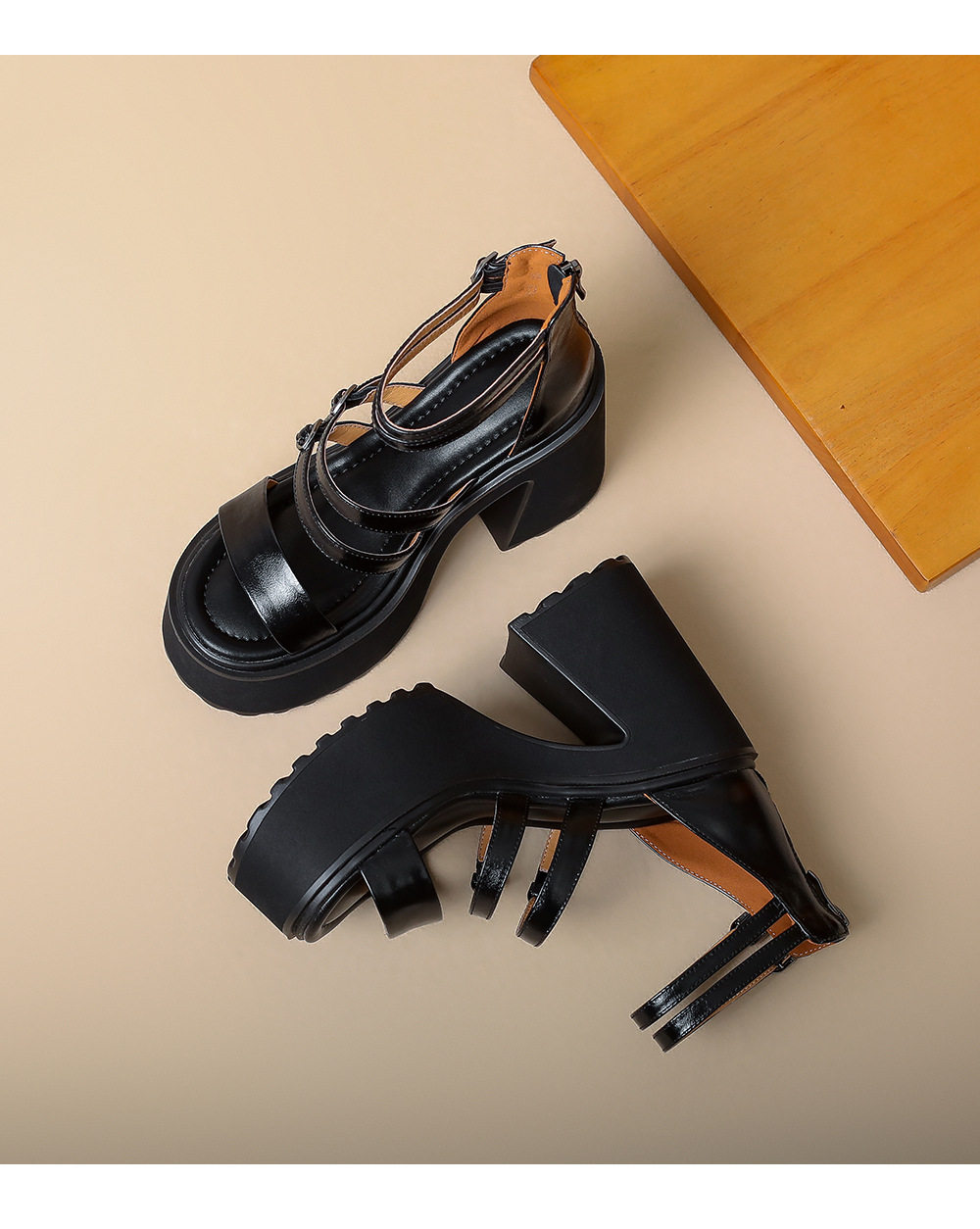 Sandal cao gót nữ hở mũi đế xuồng 12 cm phong cách La Mã — [Đen], [Đỏ] chi tiết 14