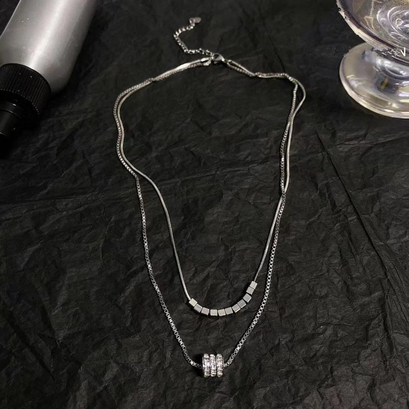 Double-layer Stacked Flash Diamond Necklace Women's Small Man Waist Silver Collarbone Chain Fashion All-match Light Luxury High-end Jewelry Accessories
