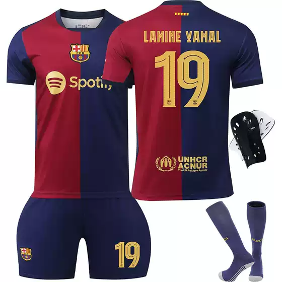 2425 Barcelona Champions League 19 Yamal Jersey No. 9 Lewandowski 8 Pedri 6 Gavi Kidsren's Adult Football Uniform Jer