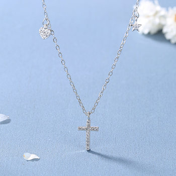 Fashion Simple Light Luxury Cross Diamond Love Star Necklace Niche Design Cold Style Short Clavicle Chain