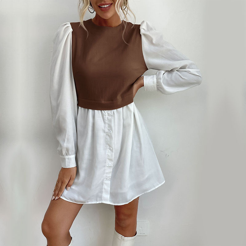 Color Block Long Sleeve Dress Round Neck Stylish Design Autumn Fashion Wholesale Available ready to ship