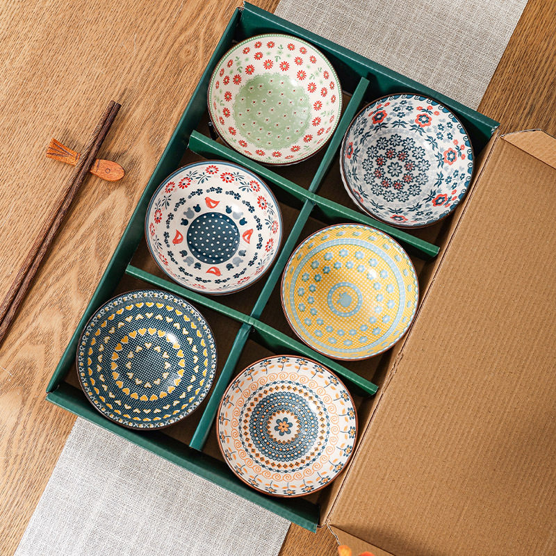 High color value national style tableware ceramic meal rice bowl household especially good-looking dishes suit set