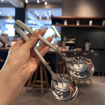 Hammered Long-Handled Soup Spoon, Serving Spoon, High-Looking Household Stainless Steel Spoon, Public Spoon, Dessert Spoon, Tablespoon