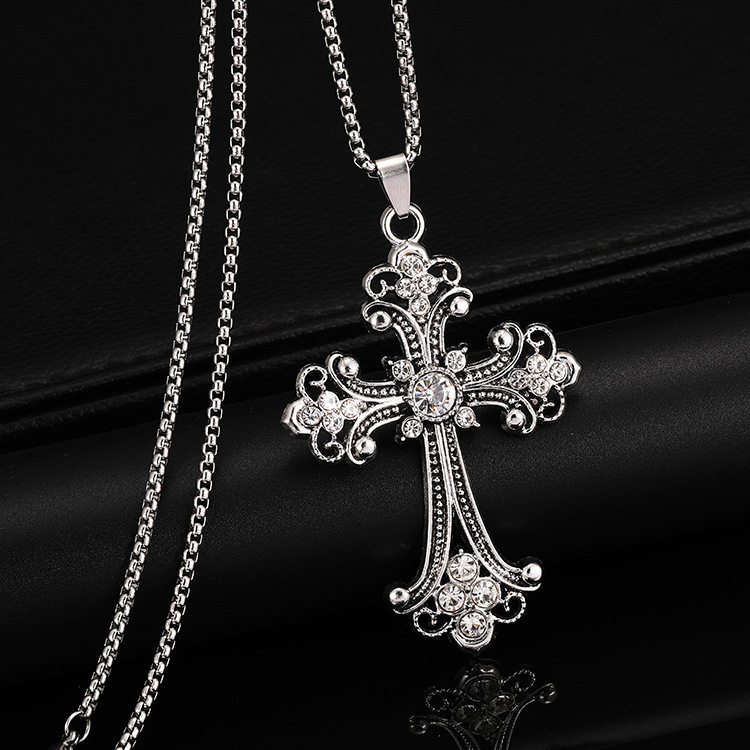 2026 New European and American Style Cross Necklace for Men, Simple Long Gothic Retro Stainless Steel Non-Fading Pendant for Women
