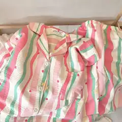 Dopamine Striped Pajamas Women's Spring and Autumn Summer Cloud Cotton Long-sleeved Trousers suit Girl's Cute Casual Home Clothes