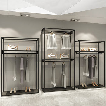 Clothing Store Display Rack American-Style Floor-Standing Double-Layer Coat Rack Men's and Women's Clothing Store Clothing Rack Floor-Standing Storage