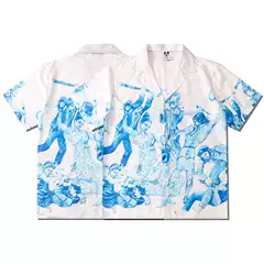 Trendy Brand Factory Men and Women Couple Summer Loose Casual Figure Digital Printed Cardigan with Short Sleeve Lel Shirt