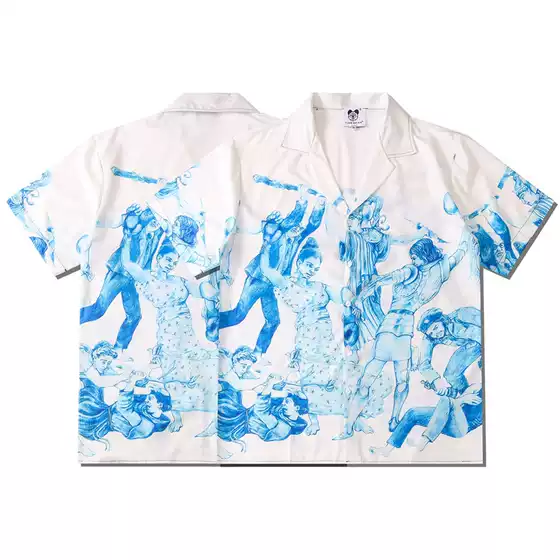 Trendy Brand Factory Men and Women Couple Summer Loose Casual Figure Digital Printed Cardigan with Short Sleeve Lel Shirt