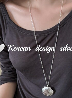 韩版东大门秋冬新款毛衣链 S925纯银重工竖条纹贝壳项链级ins女