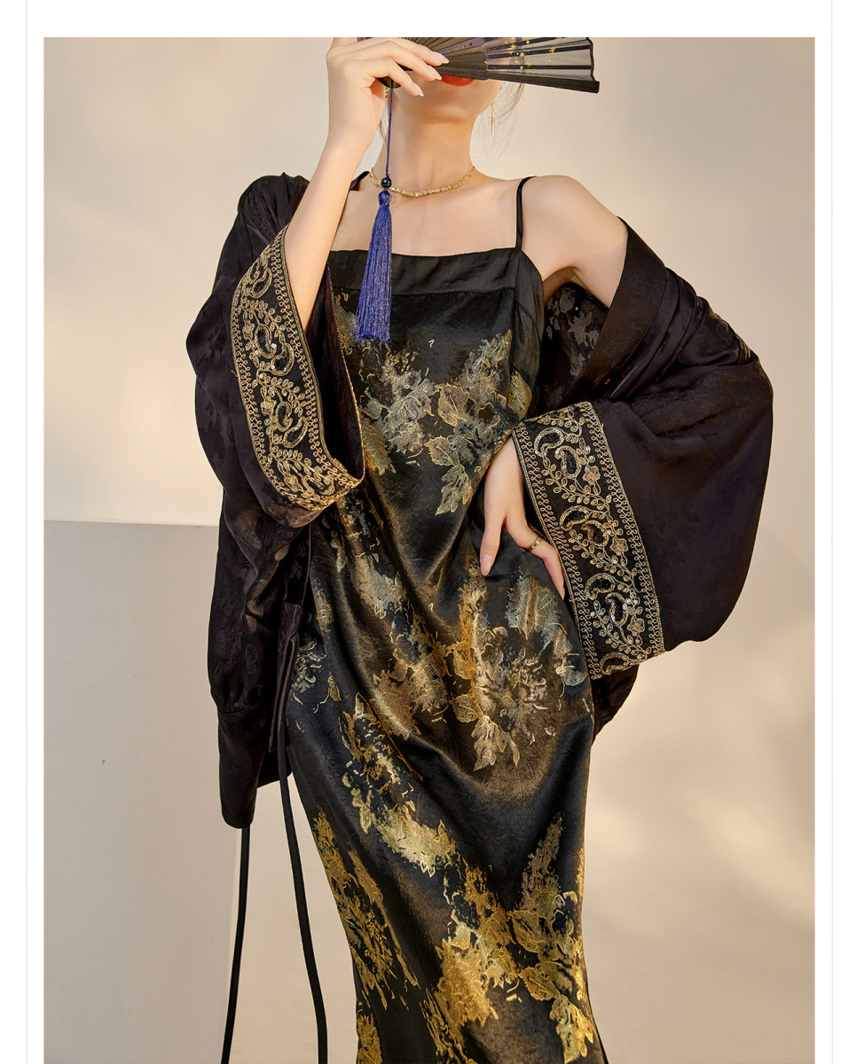 Set áo sơ mi dệt hoa in họa tiết kèm váy yếm dáng dài nữ tính — Áo khoác Jacquard (giao hàng trong 7 ngày), Áo khoác Jacquard (giao hàng trong ngày), Váy yếm (giao hàng trong 7 ngày), Váy yếm (giao ngay trong ngày)