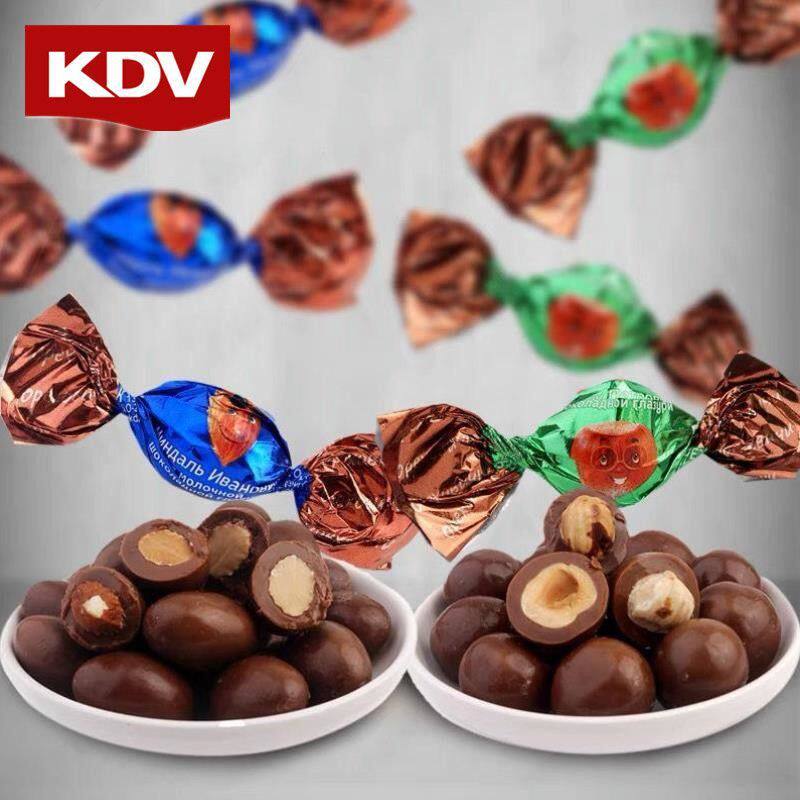 Russian Imported Kdv Hazelnut Almond Chocolate Candy Whole Hazelnut Almond Sandwich Snack Wedding Candy
