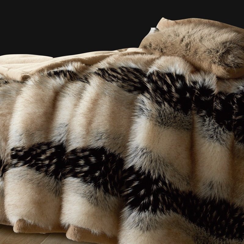 2024 New Gold Fox Fur Blanket Ralph Lauren Luxury Blanket Foreign Trade Raschel Blanket Faux Fox Blanket