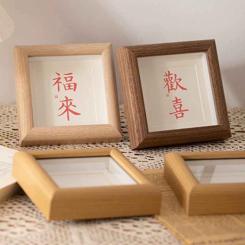 4-Inch 56 Wooden DIY Frame Square Glass Picture Frame for Desktop Decoration Home Decor