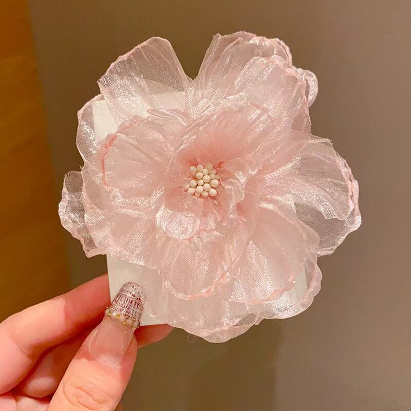 发卡刘海网纱大森系欧根纱花朵发夹女高颜值超仙ins风边夹春夏度