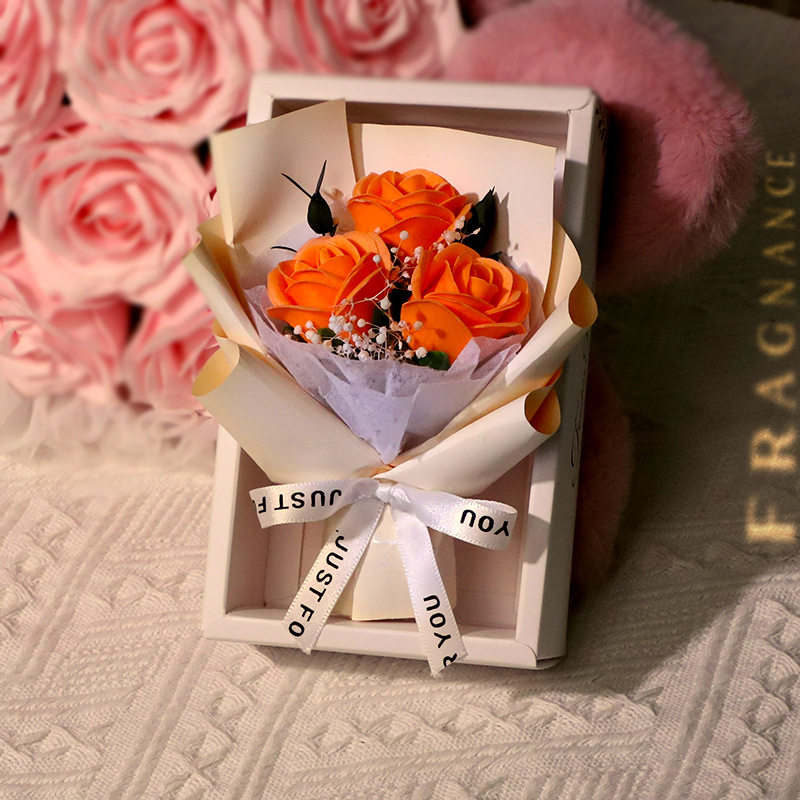 3075-6 3本の濃いオレンジ色のバラ