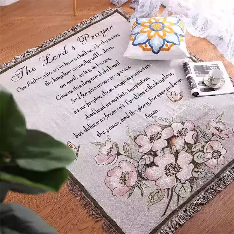Cross-Border Literary Style Scripture Line Blanket Tapestry Throw Sofa Towel Hanging Cloth Scripture Prayer Blanket Bedside Towel