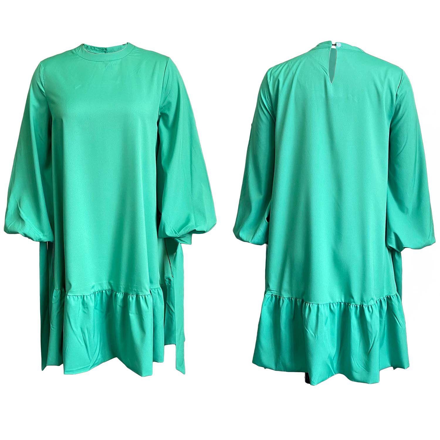 Loose Fit Solid Color Puff Sleeve Dress Plus Size Autumn Style Comfortable Fabric Wholesale Availability