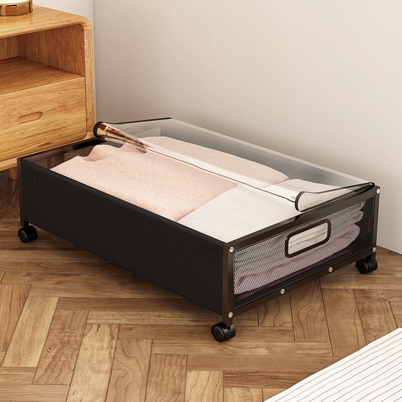 Amazon iron bed bottom storage rack dust-proof storage box under bed clothes shoes books wheeled mobile storage rack