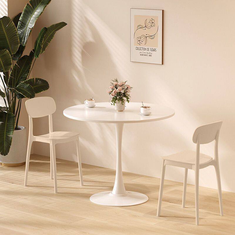 黑色小圆桌简约餐桌咖啡奶茶店阳台茶几休闲郁金香会客洽谈桌