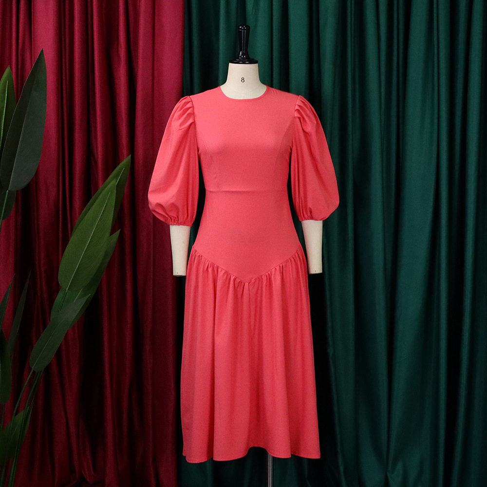 Plus Size Fashion Dress Ruffled Design Puff Sleeves Trendy Style Suitable for Casual Occasions Wholesale Available